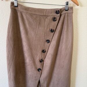 HYFVE Skirt Size L NWT NEW Faux Suede Asymmetrical Light Brown Button Up Front